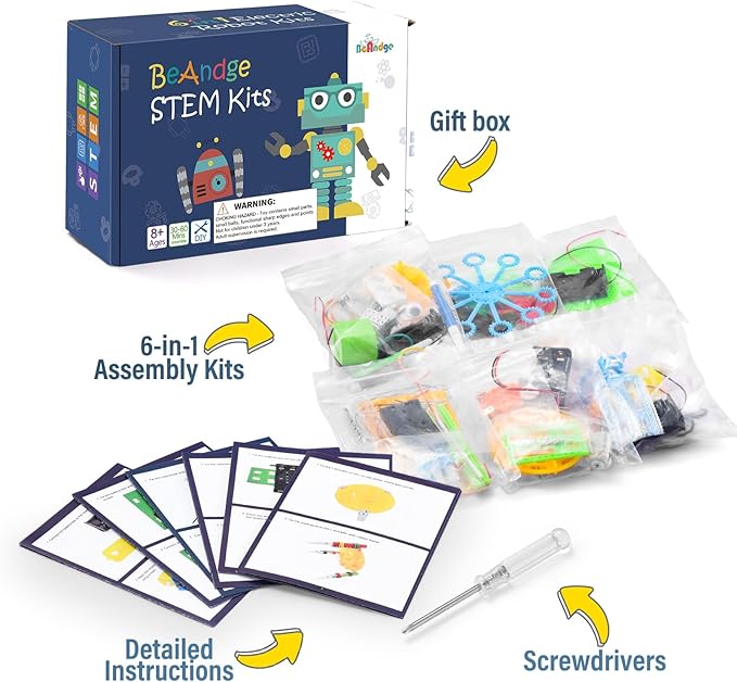 BeAndge STEM Kits for Kids Age 6-8 8-10 - Boy Gifts for 6 7 8 Year Old Boys Birthday Gift, STEM Toys for Age 8-13, Science Kits for Kids 5-7 8-12, Robotics Experiment Engineering Robot Building Crafts