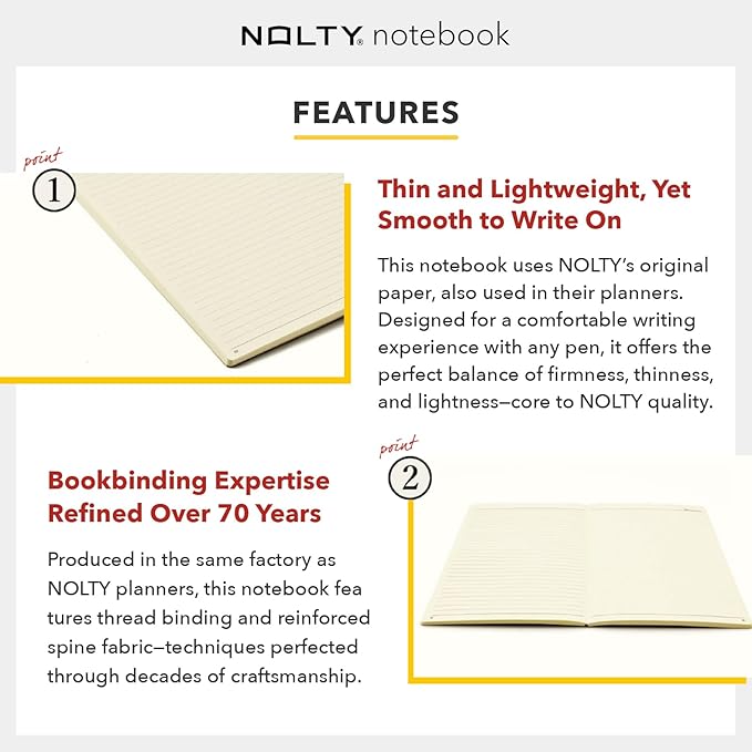 NOLTY Notebook, A5 Lined + Dot Grid, 176 Pages, Made in Japan, Khaki, NTBNT1103