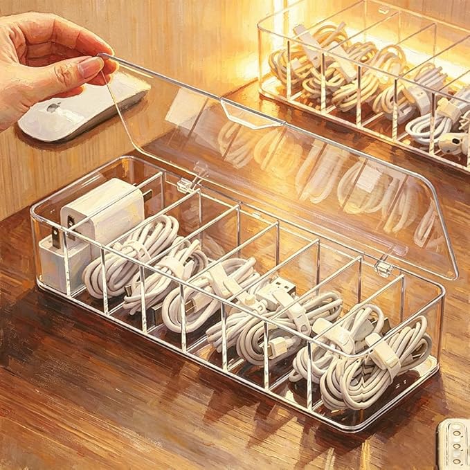 2Pcs cord organizer box, 10.2 x 3.5 x 2.2in, Desktop Cord Organizer with Compartments (2)