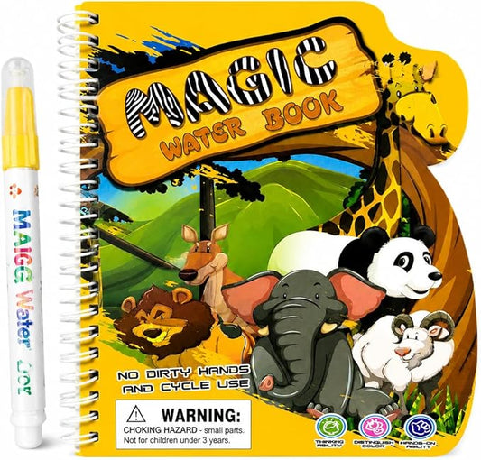 zreboeim Magic Water Coloring Book for Kids, Zoo Animal Themed Reusable Water Doodle Book with Pen, Mess-Free Painting Activity Toy for Toddlers Ages 3+ Educational Travel Gift