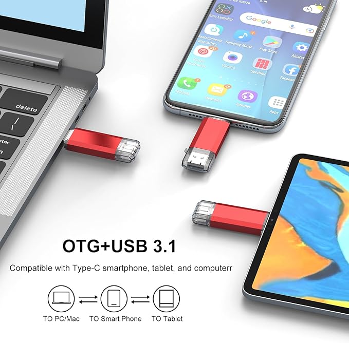 RAOYI 128GB USB C Flash Drive Upgraded 130MB/s, 2 in 1 USB 3.1 Type C Dual OTG Metal Thumb Drive Memory Stick with Keychain Suitable for USB-C Smartphones, PC, Macbooks and Tablets (Red)