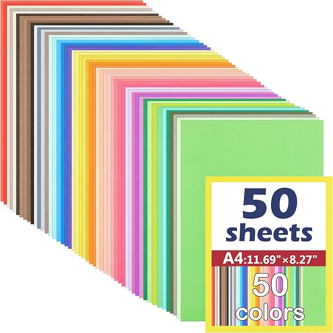 50 Sheets Colored Cardstock Assorted Colors Construction Paper 180gsm/65lb Card Stock for Printing, Card Making, DIY Craft Supplies (50 Colors, 8.5×11")