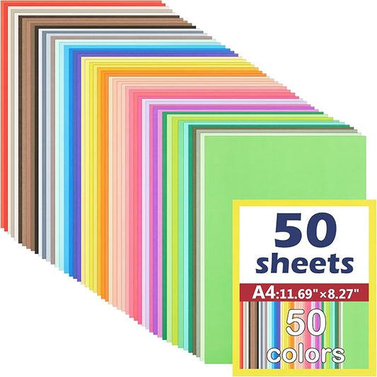 50 Sheets Colored Cardstock Assorted Colors Construction Paper 180gsm/65lb Card Stock for Printing, Card Making, DIY Craft Supplies (50 Colors, 8.5×11")