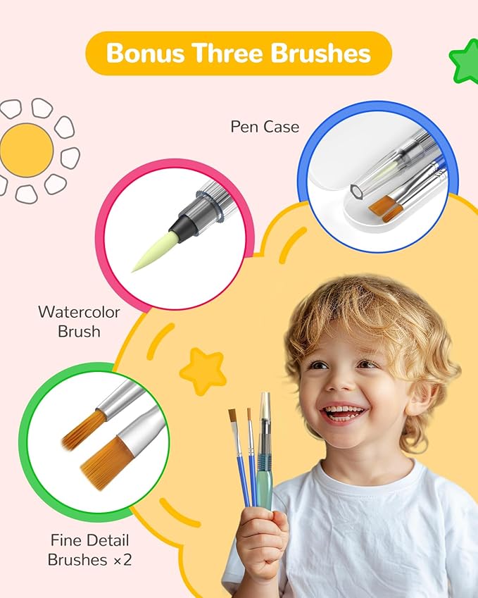 TECJOE Paint with Water Coloring Books for Toddlers, Princess Series Watercolor Set with 3 Brushes, Mess Free Painting Activity for Kids Ages 4 5 6 7 8, Christmas Gifts Arts & Crafts Toy