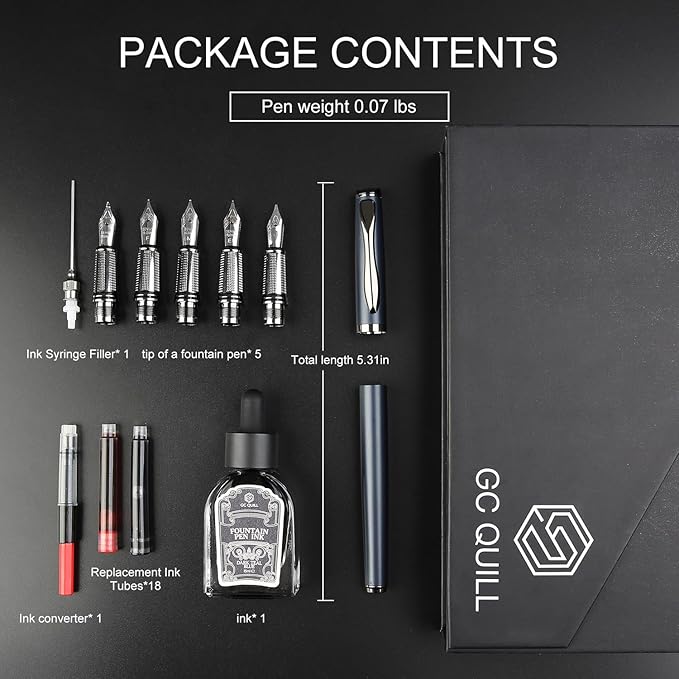 Calligraphy Fountain Pen Set - Includes 5 Nibs, Ink Bottle, Ink Refill Converter and 18 Cartridges, Fancy Pen for Women Men Gift - MU-25