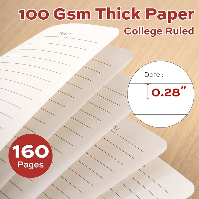 deli Red Lined Spiral Journal Notebook, 160 Pages, A5 (5.5"x8") Hardcover Writing Notebook, College Ruled Spiral Bound Journal for Women & Men - Perfect for Work, School, Office & Note Taking