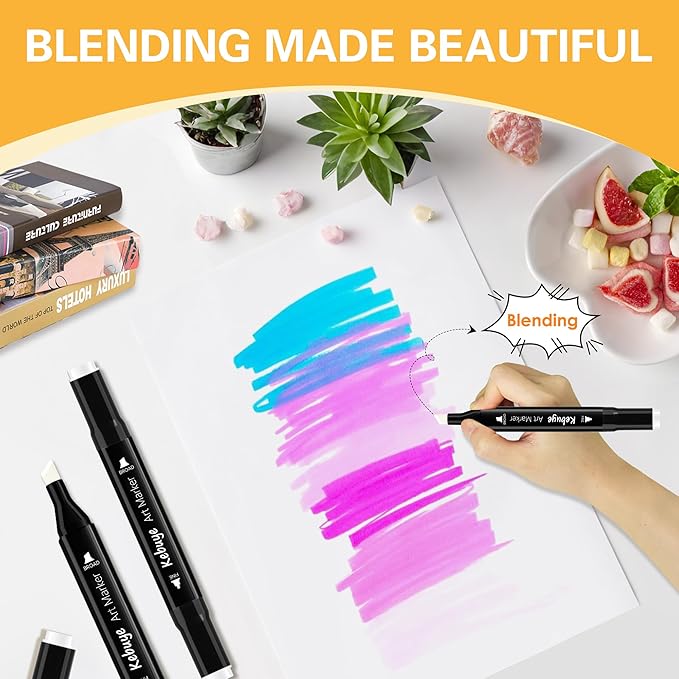 Kebuye 8 Pack Colorless Alcohol Markers - Dual Tips Marker Set Blender Blending Pen - Art Drawing Sketch Double Tipped for Adults Kids Artist Coloring Book