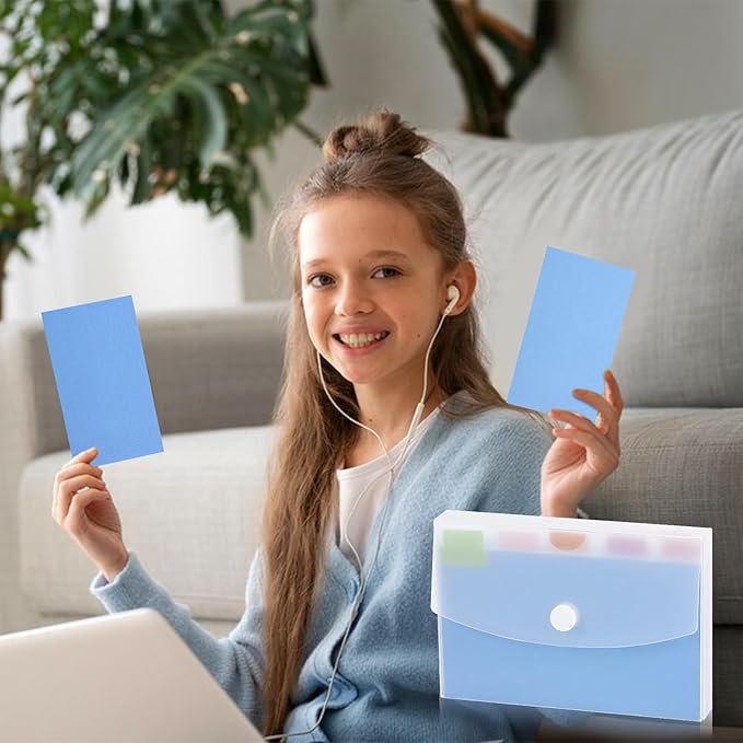 AmazonBasics 100 Pcs 3x5 Blue Plastic Note Card Organizer with Clear Index Card Case, 5 Color Note Cards, Blank Flash Cards, Study Cards, Tab Dividers