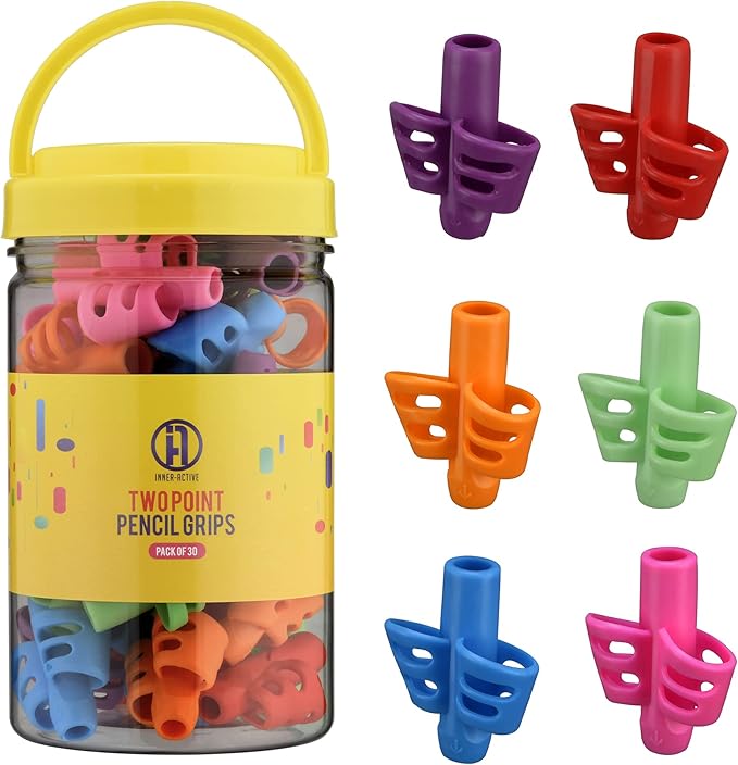 INNER-ACTIVE Two Point Pencil Grips 30 Pack, Handwriting Training for Kids and Preschoolers, Classroom Bulk, Occupational Therapy Writing Tool to Improve Tripod Grasp