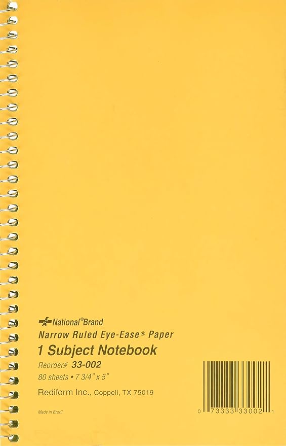 National Single-Subject Wirebound Notebooks, Narrow Rule, Brown Paperboard Cover, (80) 7.75 x 5 Sheets