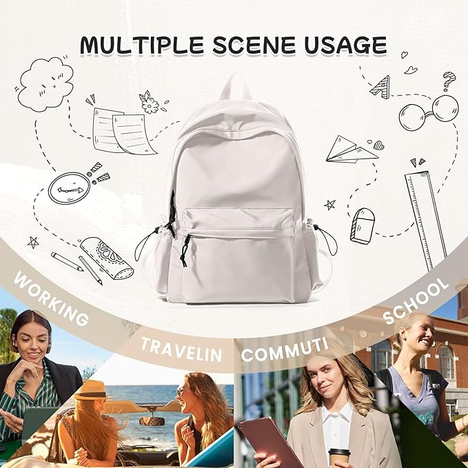 Beige Backpack for School Women Girls, Waterproof Bookbag Cute High School Back Pack for Men Teen Boys, Lightweight Travel College Backpack Mochilas Escolares para Casual Daypack Rucksack