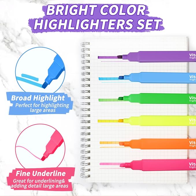 Vitoler Bulk Highlighters Assorted Colors, Chisel Tip Quick Dry 30PCS Pack | Cute Highlighters Set for Book Studying, Note-Taking, Journaling, Back to School & Teacher Supplies