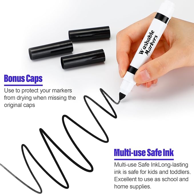 36 Pcs Black Washable Markers Bulk Coloring Broad Line Markers for Kids Black Conical Tip Drawing Pen for School, Travel Art Baby Shower Gender Reveal Christmas Party Supplies, Ages 6+