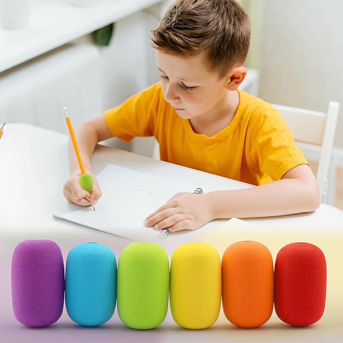6-Pack Pencil Grips for Kids Handwriting - Reusable Foam Tubing Pencil Grips for Kids and Adults - Colorful Cushioned Holders for Handwriting, Drawing, Coloring - Ergonomic Right or Left-Handed Use