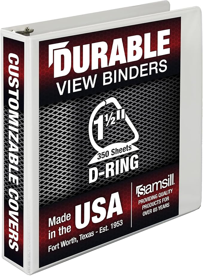 Samsill Durable 1.5 inch 3 Ring Binder, Made in USA, D Ring Binder, 100% Recycled Chipboard, White, Pallet of 480 Binders in 40 Cartons