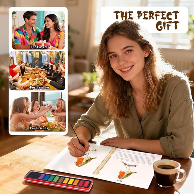 Watercolor Workbooks Coloring Book Beginner Friendly Painting Kit Easy Nature Scenes Paint Set Art Crafts for Creative Exploration Gift for Adults (Animals, Without Palette)
