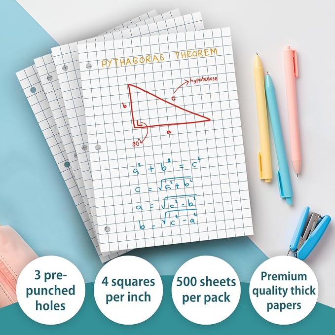 EXTRIC Graph Paper 500 PK Loose Leaf Grid Papers 4x4 Inch Quad Ruled