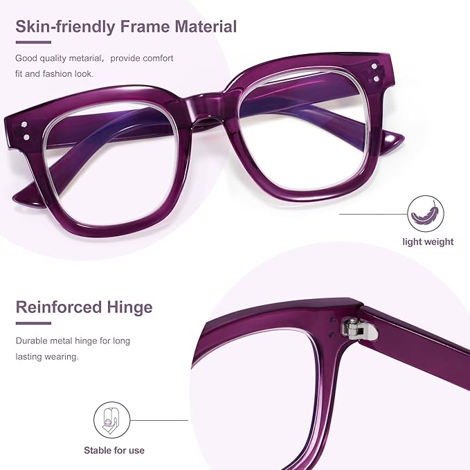 Madison Avenue Oversized Blue Light Blocking Glasses for Women Fashion Blue Light Blockers Anti Eyestrain & UV Protection Computer Eyeglasses (Transparent Purple)