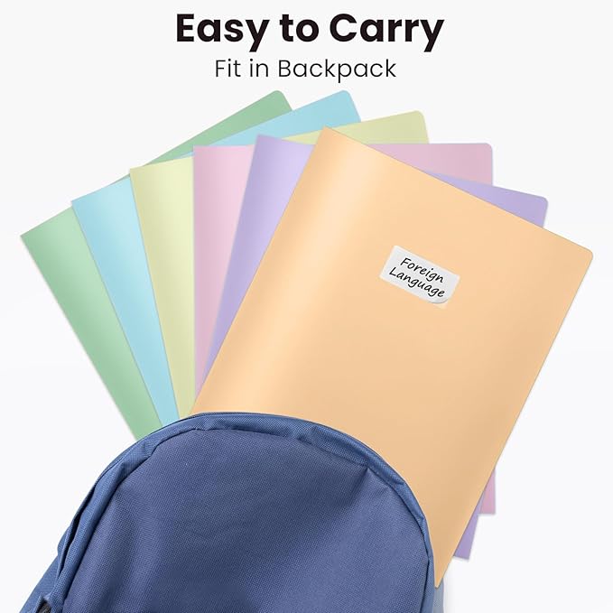 Sooez 6Pack Folders with Pockets, Pastels Colors, Heavy Duty Pocket Folder, Plastic Folders with Pockets, 2-Pocket Folder Bulk, Aesthetic File Folder, Back to School Office Filing Supplies