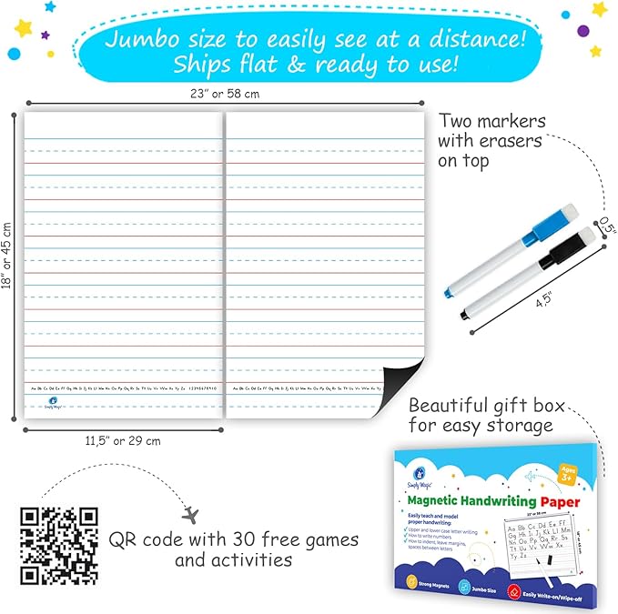 Extra Large Magnetic Handwriting Paper - 23'x18', Jumbo Magnetic Notebook Paper for Whiteboard, Giant Magnet Lined Papers for Classroom, Giant Lined Dry Erase Chart - Simply Magic