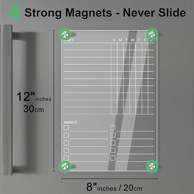 Acrylic Magnetic Chore Chart for Kids Teens Adult Family, Clear Dry Erase Acrylic Chore Chart for Fridge, Responsibility Reward Chore Board for Refrigerator Daily/Weekly to Do List White Board 2 Pcs