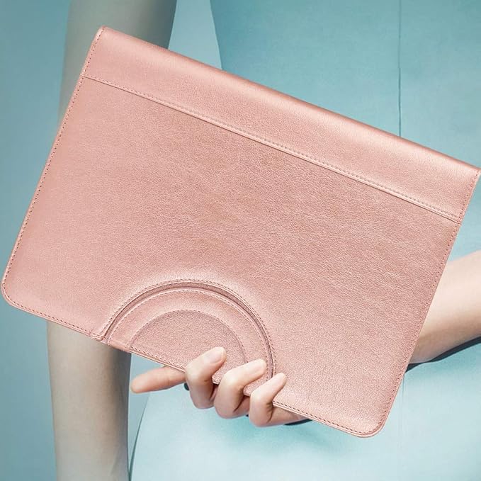 Darolin Vegan Leather Padfolio Portfolio with Handle & Clipboard, Zippered Business Portfolio Organizer for Meetings, Interviews & Travel, Fits A4 & Letter Size, Padfolio for Men Women (Rosegold)