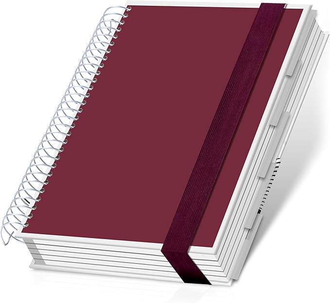 Yoment 5 Subject Notebook College Ruled, 300 Pages Spiral Notebook with Removable Divider Tabs，Hardcover 8 x 10 Inches College Ruled Journal 1 Inner Pocket for School College Work Office Home,Red