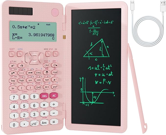 Rechargeable Scientific Calculators for Students, Pink 991ES MAX Foldable Science Calculator with Notepad 417 Function Solar Energy Science Calculators for Middle and High School Supplies (Pink)