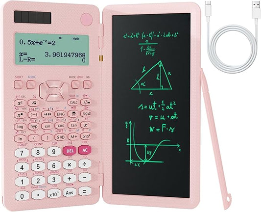 Rechargeable Scientific Calculators for Students, Pink 991ES MAX Foldable Science Calculator with Notepad 417 Function Solar Energy Science Calculators for Middle and High School Supplies (Pink)