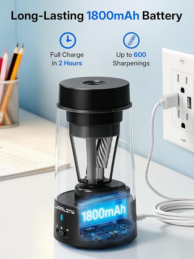 JARLINK Fully Automatic Rechargeable Electric Pencil Sharpener
