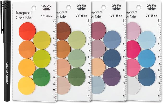 Mr. Pen- Round Transparent Sticky Notes, 1.1” Diameter, 28 Pads, 1120 Sheets, Colorful, Water-Resistant See-Through Sticky Notes Bulk & Fineliner, Smooth Writing, Note Tabs for Bible Journaling