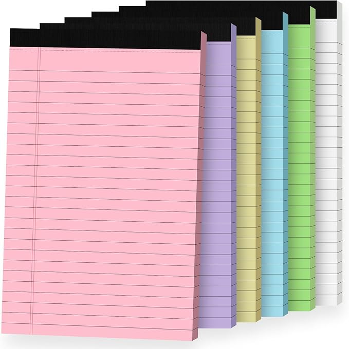 6 Pack Notepads 5x8, Small Legal Pads Narrow College Ruled, 30 Sheets/Pack, Perforated Notebook - Colored Note Pads for School, Memo, Note Taking, Teacher & Office Supplies, Writing Pads of Paper