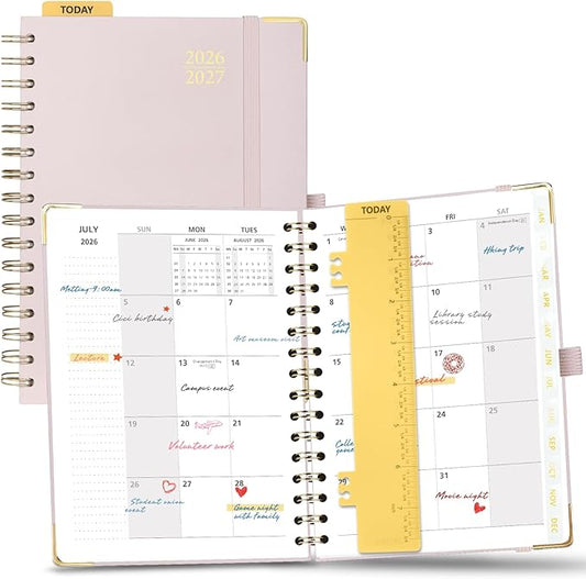 POPRUN 2026-2027 Monthly Planner, 18 Month Calendar (July 2026-Dec 2027), 6.25" x 8.5" A5 Spiral Hardcover Organizer with Dotted Note Pages, Professional Appointment Book for Business Office, Students & Teachers - Light Pink