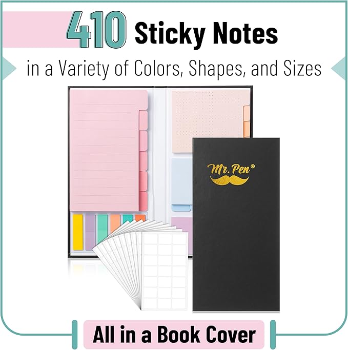 Mr. Pen- Sticky Notes Set, 410 Pack, Ruled, Dotted & Blank Notes with 150 Index Tabs, Divider Sticky Pads for Bible Study, Office, School, Planning, Journaling & Organization