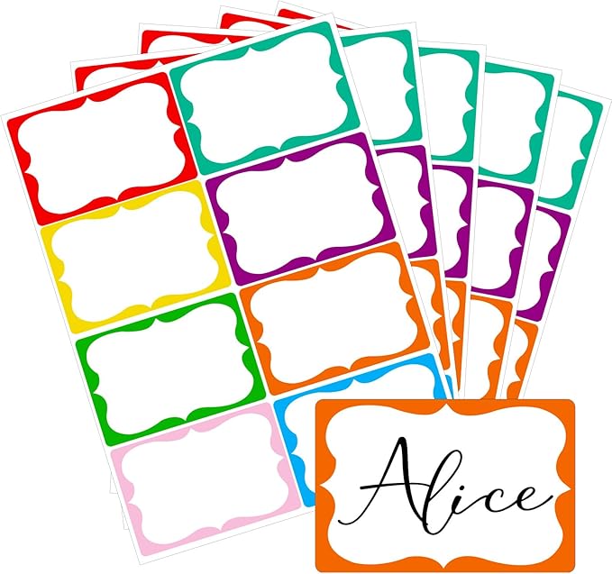 Colored Name Tags,200 Pcs Name Stickers 8 Color Name Tag Sticker for Clothes Gifts, 2'' x 3'' Nametags Stickers for School Office Home