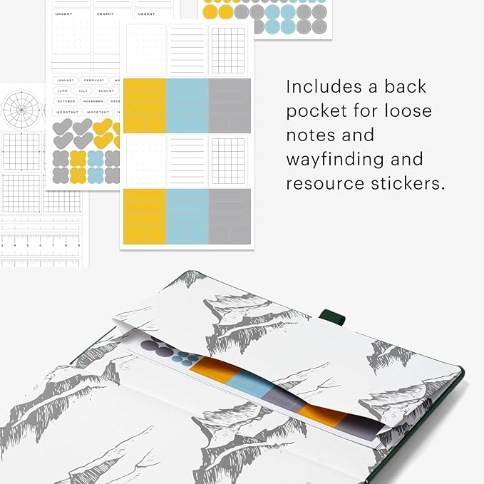 Stone Journal Explorer Notebook – A5 Waterproof Paper Field Journal, Vegan Leather Hardcover, 144 Pages Alternating Ruled & Dot Grid, Back Pocket, Weather-Resistant (Green)