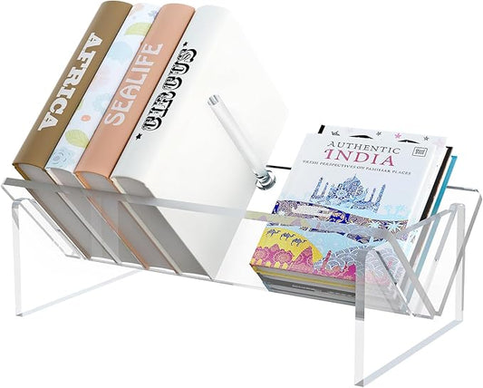 Clear Acrylic Small Bookshelf,Desk Bookcase for Kids Space-Saving Book Holder,Slanted Transparent Mini Book Storage Rack for Office Bedroom Living Room