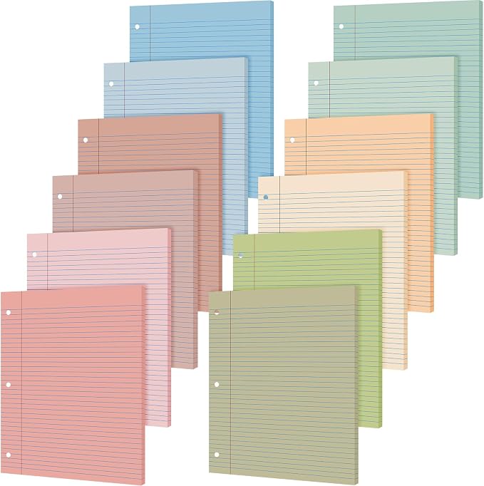 PerKoop 12 Pack 600 Sheets Loose Leaf Paper 8" x 10.5",Boho Color