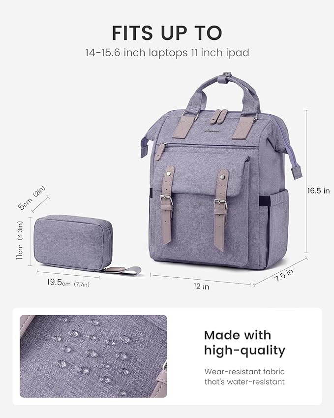 LOVEVOOK Laptop Backpack for Women, 15.6 inch Cute Teacher Nurse Work Bag with Giant Tumbler Holder (Fits Handles), Waterproof Travel Backpack Purse, Anti-Theft College Computer Bag with Pouch, Purple