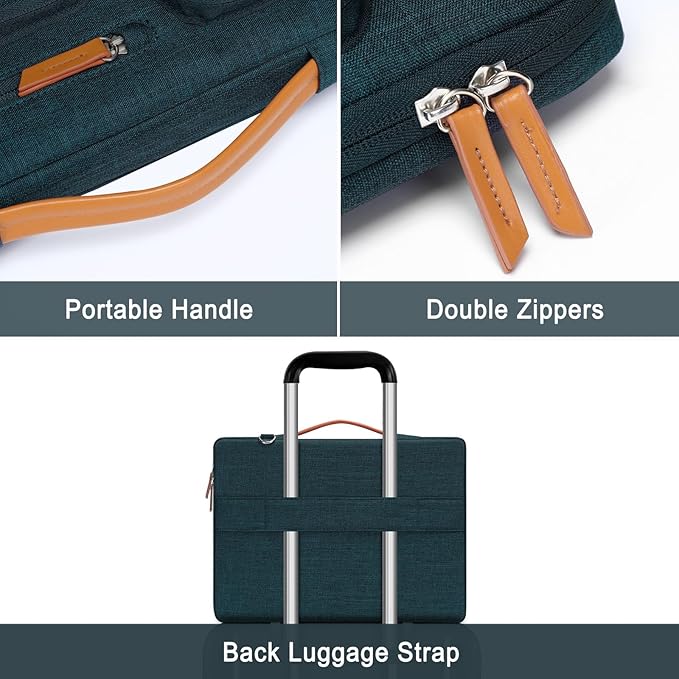 MOSISO 360 Protective Laptop Shoulder Bag,13-13.3 inch Computer Bag Compatible with MacBook Pro 14, HP, Dell, Lenovo, Asus Notebook,Side Open Messenger Bag with 4 Zipper Pockets&Handle, Teal Green