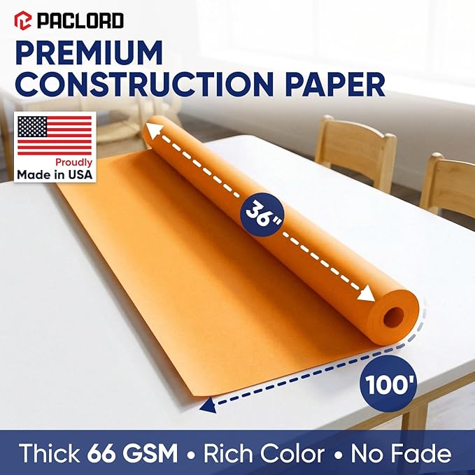 Orange Construction Paper Roll 36" x 100 ft – Made in USA – 36" Bulletin Board Paper for Classroom & School, Teachers & Kids