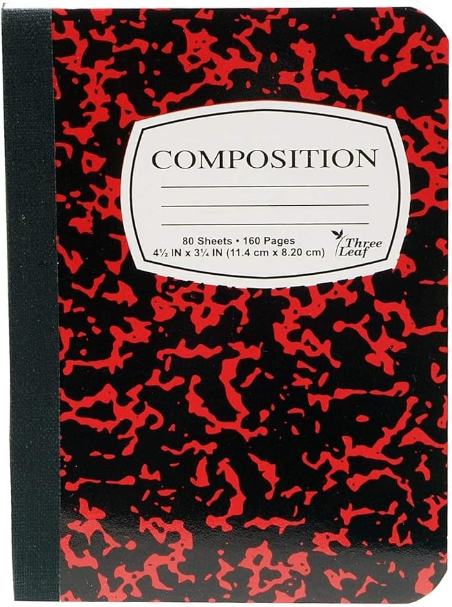 6 Mini Marble Composition Notebooks, 4-1/2" x 3-1/4", College Ruled, 80 Sheet (160 Pages) - Colors: Red, Green, Yellow, Blue, Black. (6-Pack, Random Colors)