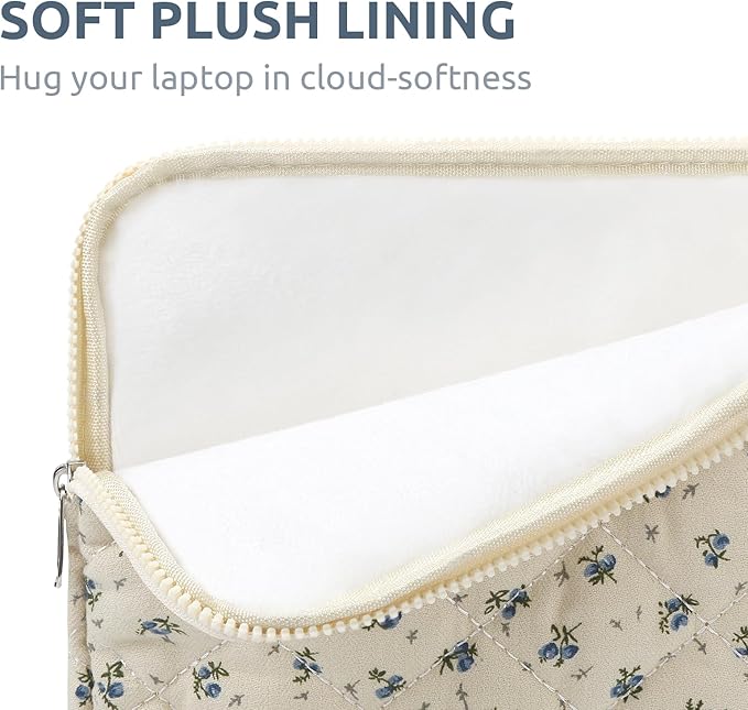 Puffy Laptop Sleeve 15-15.6 Inch Cute Quilted Laptop Protective Case Padded Floral Computer Sleeve for MacBook (A-Blue, 15 Inch)