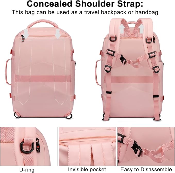 Asenlin Travel Backpack for Women Men,Flight Approved Carry On Luggage 40L Water Resistant Business Laptop Backpacks Fits TSA 17.3 Inch Computer College Weekender Outdoor Hiking-Pink