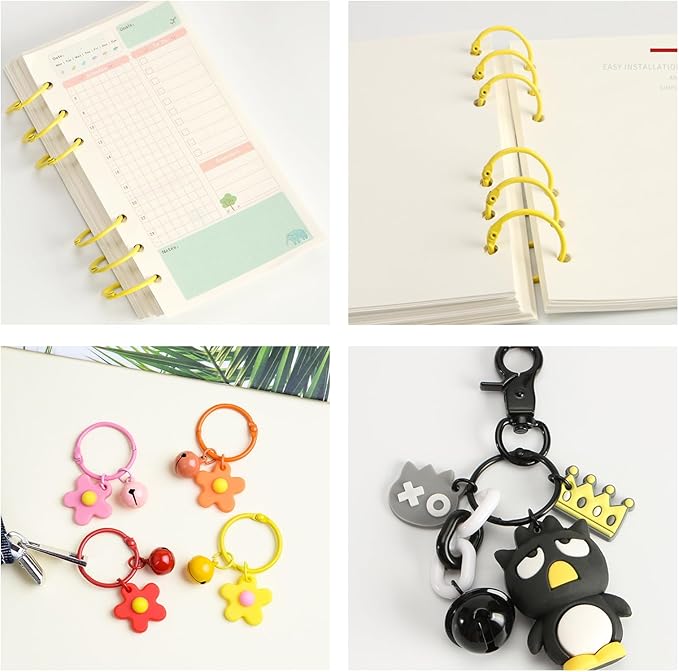 Metallic Loose Leaf Binder Rings，1.2 Inch,Flash Card Rings,Clip Rings for Index Cards,Colorful Key Rings,with 1 Clear Organizer Box，Notebook and Crafts for School, Home,Office
