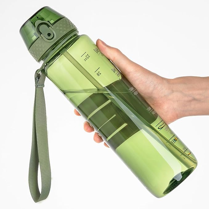 GOPPUS Water Bottles Clear Water Bottle with Straw 32oz Plastic Water Bottles BPA Free Tritan Wide Mouth Bottle Leakproof Motivational bottles water for Gym,Hiking,School or Office(1 Bottles)