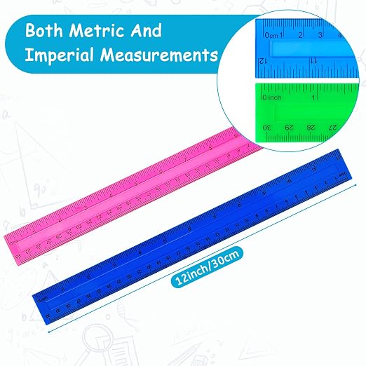ZUFECY 8-Pack 12" Flexible Rulers - Vibrant Color-Coded Plastic, Tear-Resistant for Math & Engineering Drafting