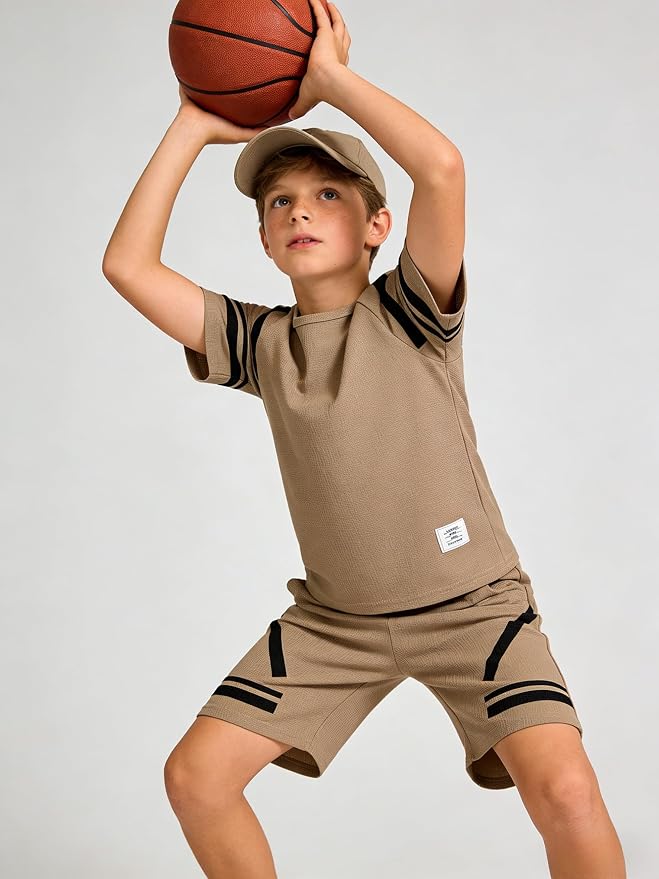 Cakaner Tween Boys Clothes Summer Simple Print T-Shirt And Shorts Set 2 Pieces Teen Trendy Outfits Size 7-14 Year