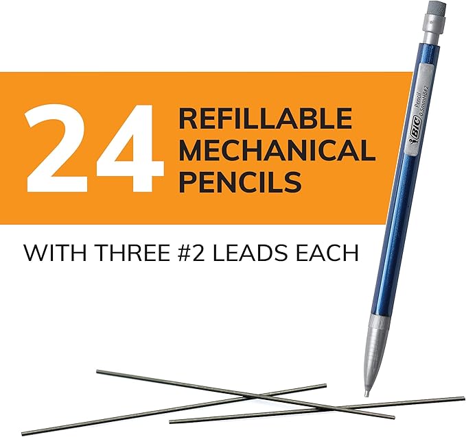 BIC Xtra-Precision Mechanical Pencils with Erasers, Fine Point (0.5mm), 24-Count Pack Mechanical Drafting Pencil Set