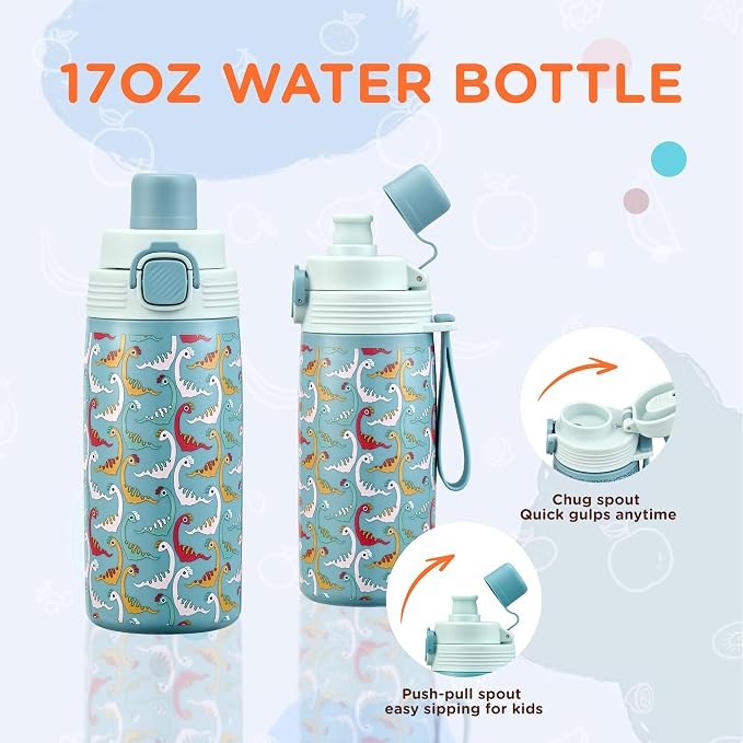 MAISON HUIS Bento Box for Kids with 8oz Soup Thermo, Insulated Lunch Bag & 17oz Water Bottle, 2-Compartment Bento Box with Built-In Ice Pack, Leak-Proof & BPA-Free